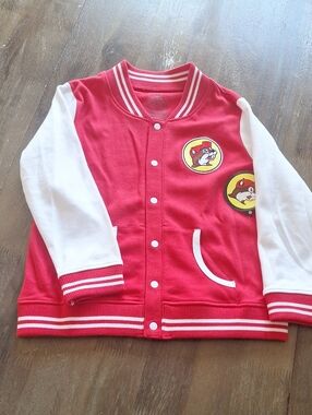Buc-ees Red And White Kids Varsity Jacket Shirt - Logo